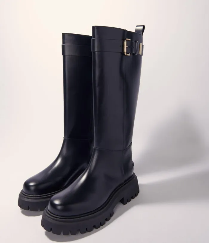 Maje Buckled Leather Boots Women Booties and Boots
