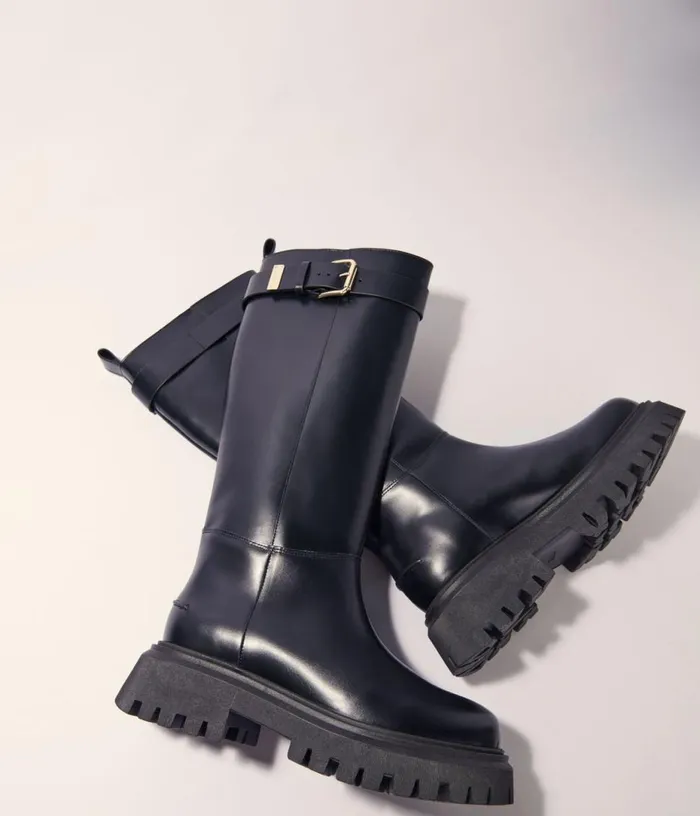 Maje Buckled Leather Boots Women Booties and Boots