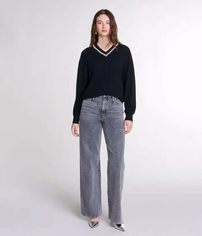 Maje Knit Jumper With Rhinestone Neck Women Sweaters and Cardigans