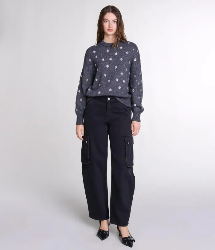 Maje Knitted Jumper With Rhinestones Women Sweaters and Cardigans