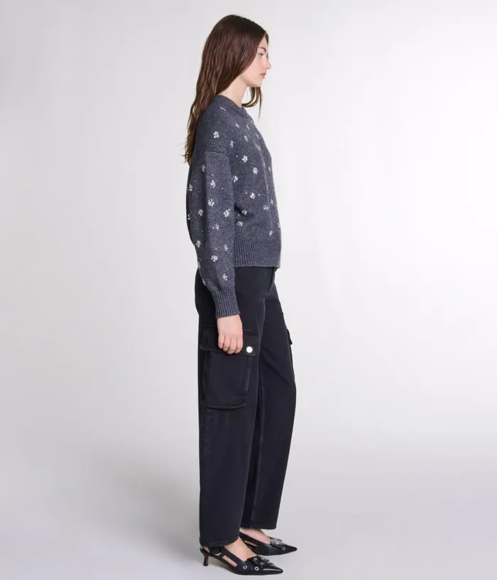 Maje Knitted Jumper With Rhinestones Women Sweaters and Cardigans