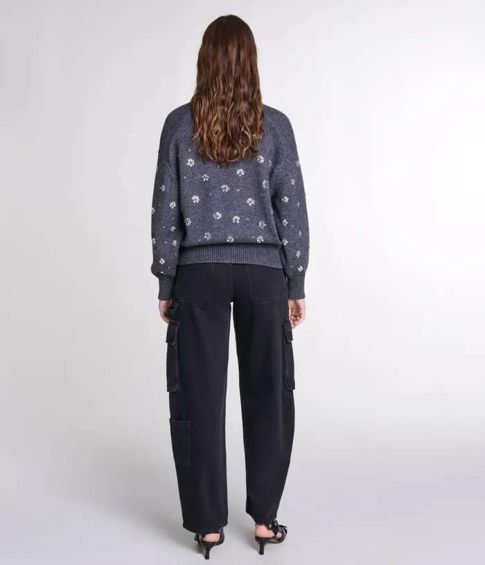 Maje Knitted Jumper With Rhinestones Women Sweaters and Cardigans