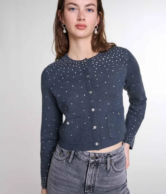 Maje Knitted Jumper With Rhinestones Women Sweaters and Cardigans