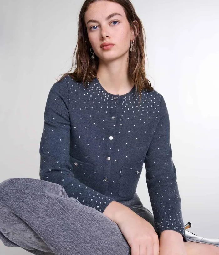 Maje Knitted Jumper With Rhinestones Women Sweaters and Cardigans