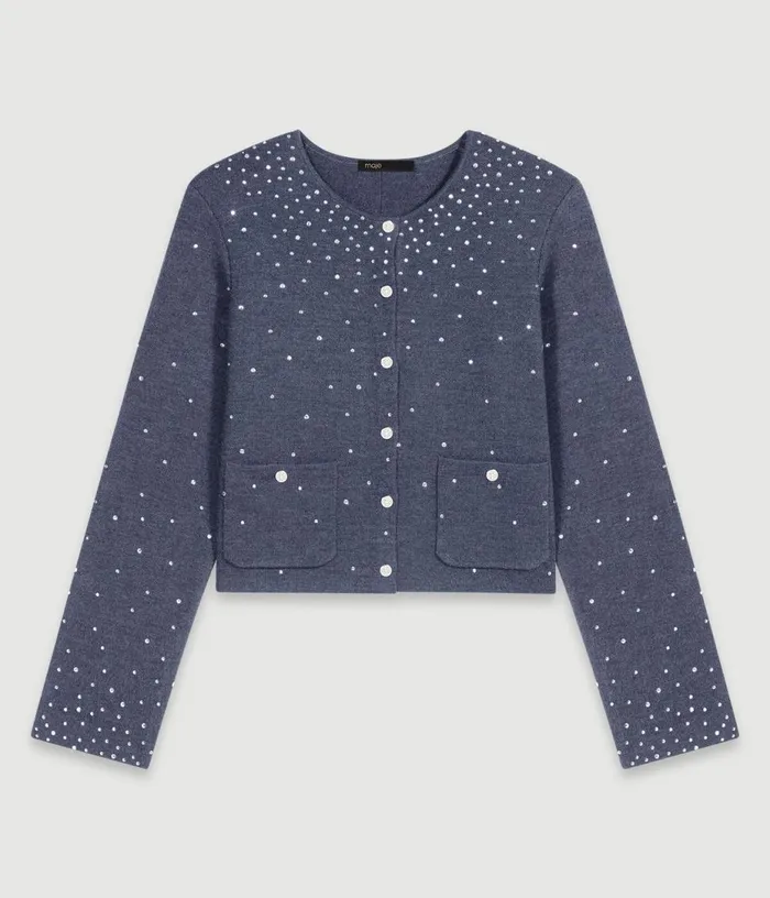 Maje Knitted Jumper With Rhinestones Women Sweaters and Cardigans