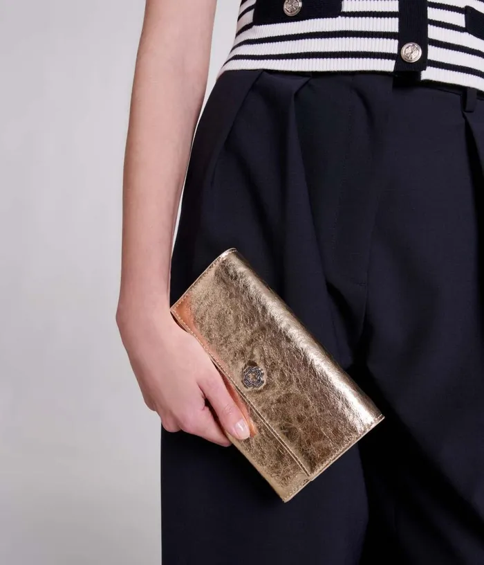 Maje Leather Clutch Bag With Chain Women Small Leather Goods