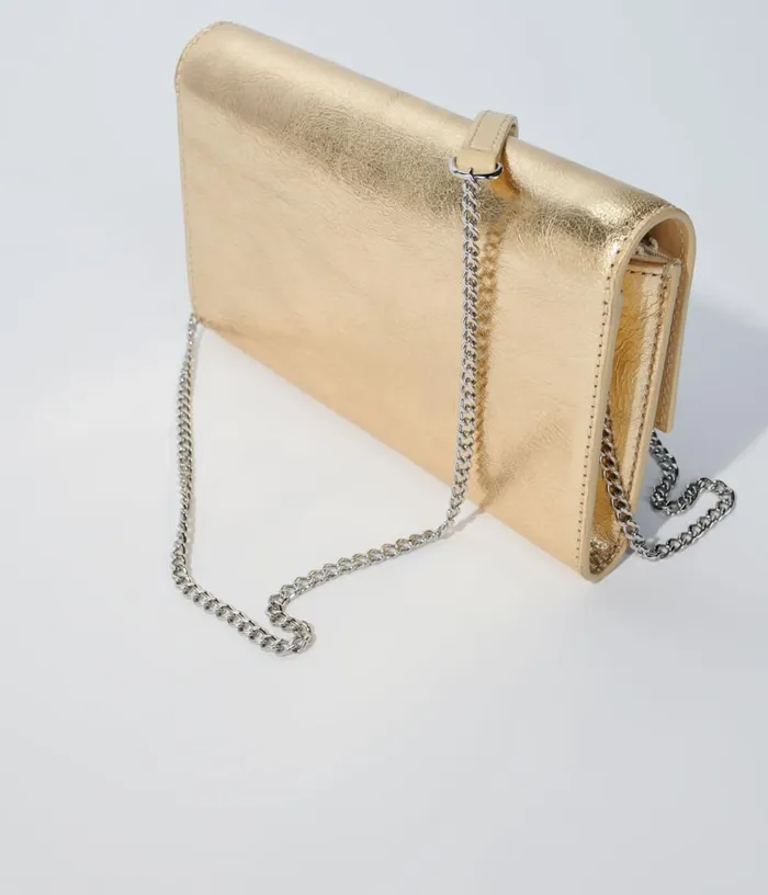Maje Leather Clutch Bag With Chain Women Small Leather Goods