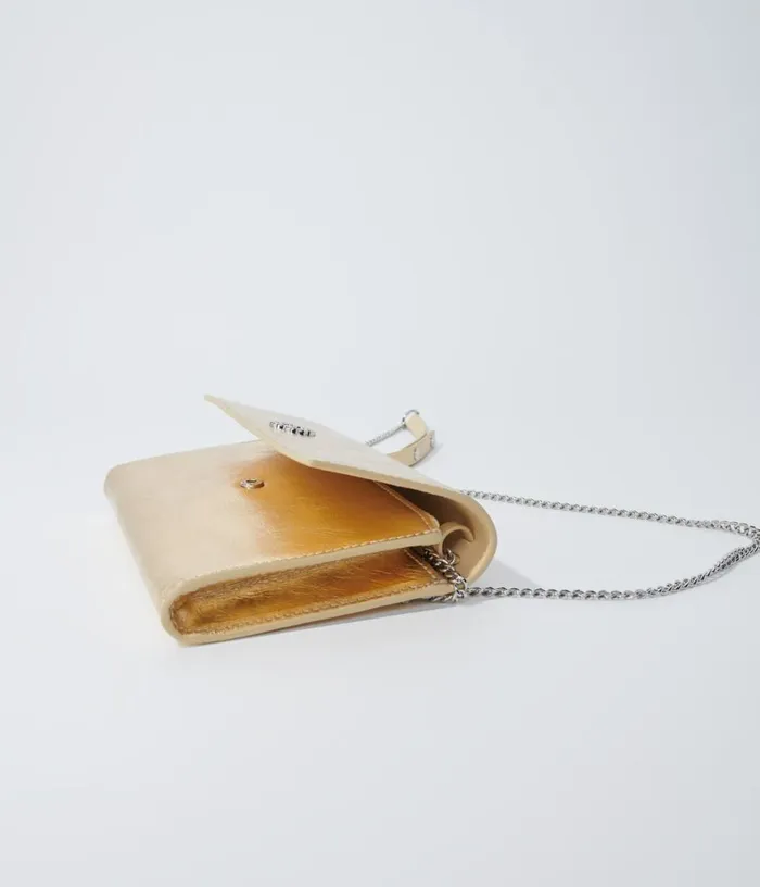 Maje Leather Clutch Bag With Chain Women Small Leather Goods