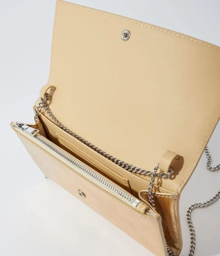 Maje Leather Clutch Bag With Chain Women Small Leather Goods