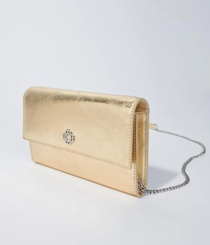 Maje Leather Clutch Bag With Chain Women Small Leather Goods