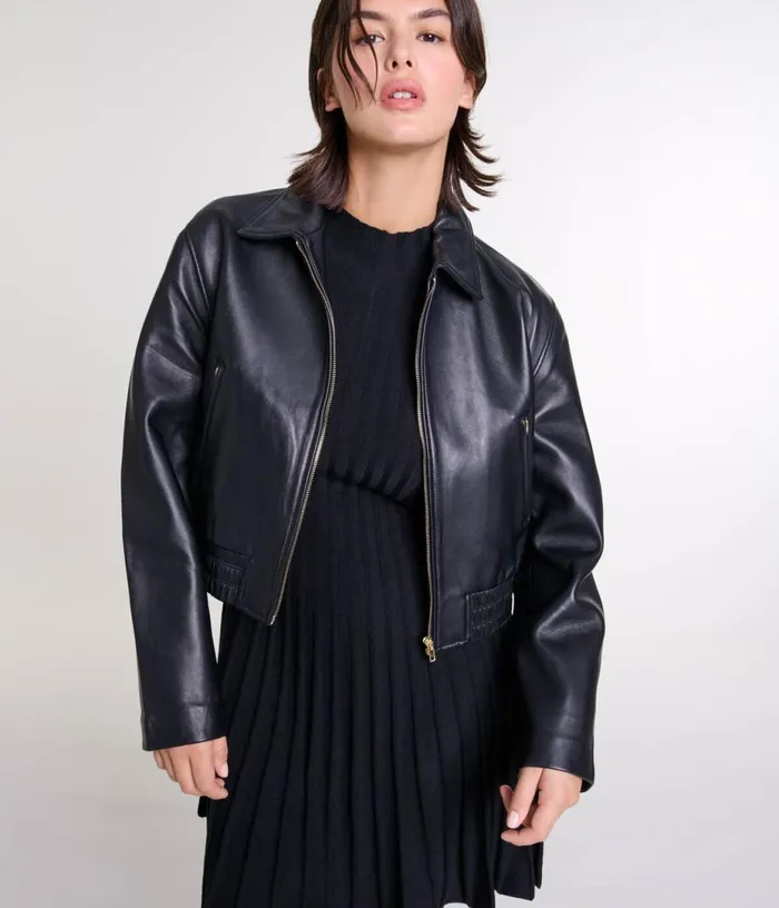 Maje Leather Jacket Women Blazers and Jackets