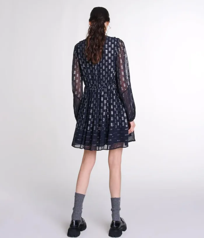 Maje Pleated Floral Motif Short Dress Women Dresses