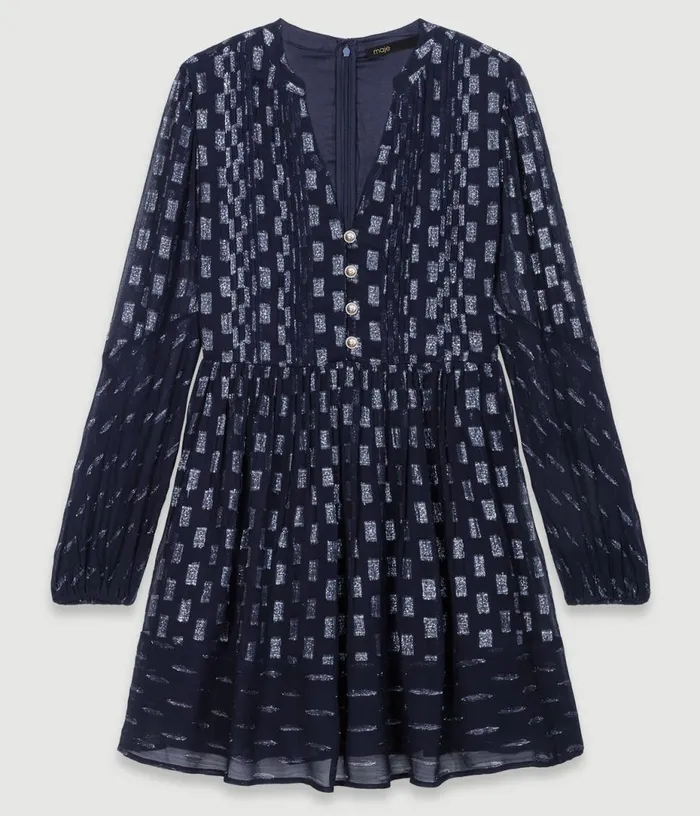 Maje Pleated Floral Motif Short Dress Women Dresses