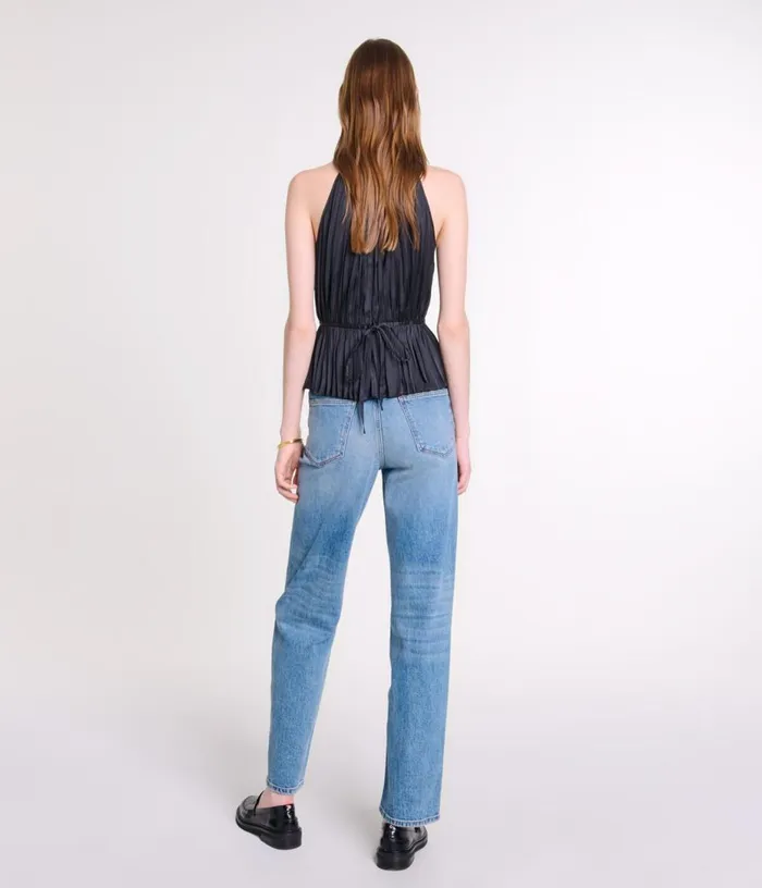 Maje Pleated Satin Top Women Tops and Shirts