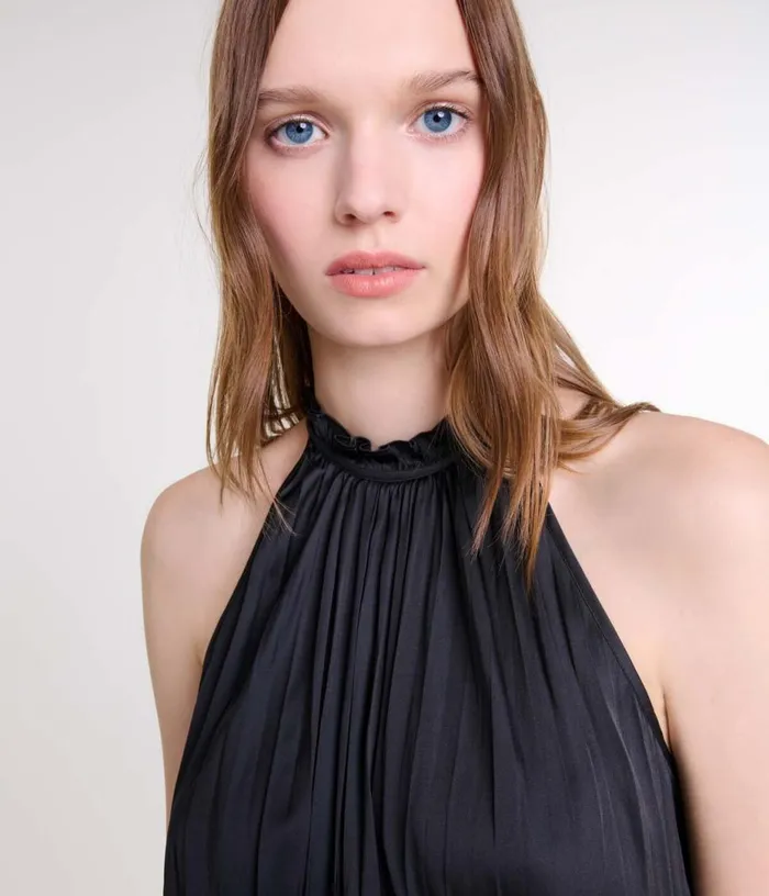 Maje Pleated Satin Top Women Tops and Shirts
