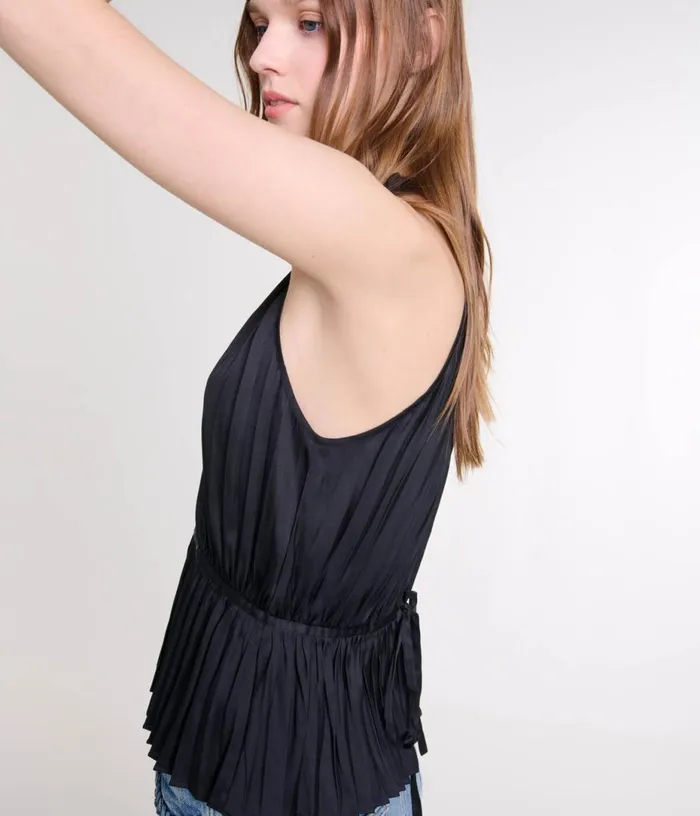 Maje Pleated Satin Top Women Tops and Shirts