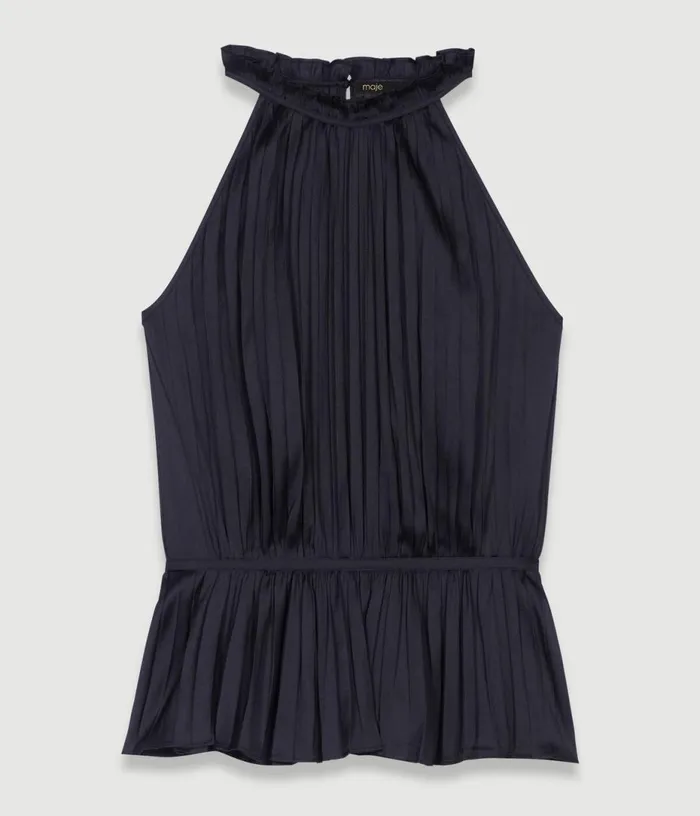 Maje Pleated Satin Top Women Tops and Shirts