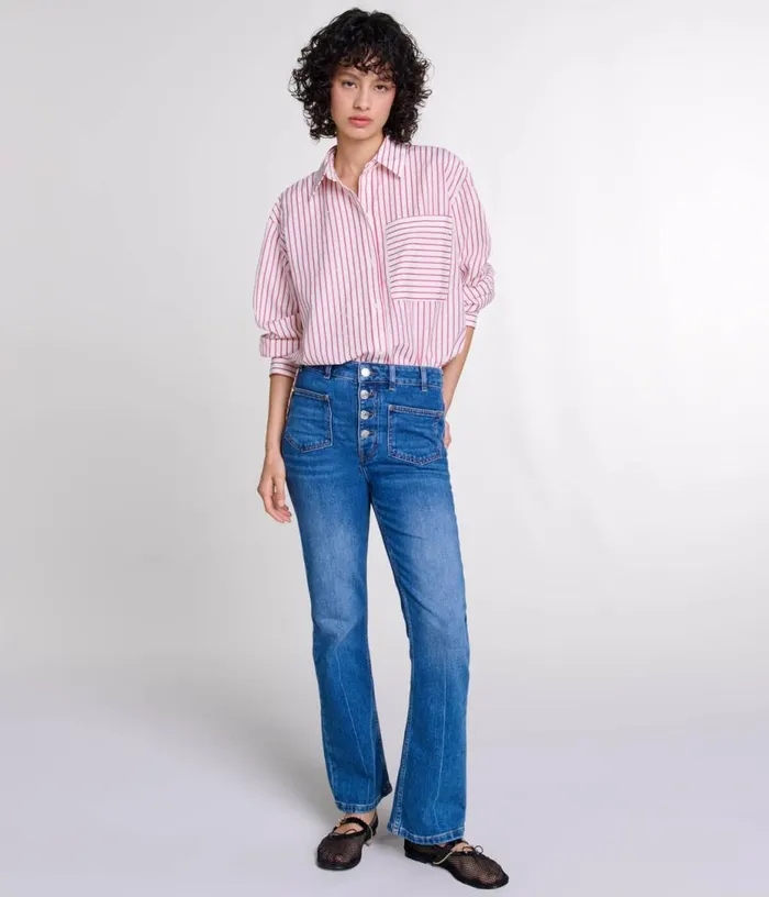 Maje Striped Rhinestone Shirt Women Tops and Shirts