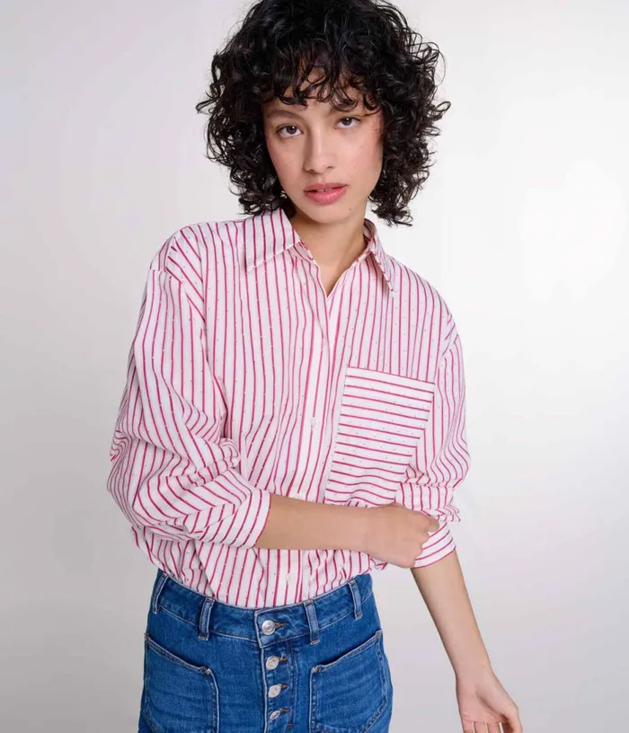 Maje Striped Rhinestone Shirt Women Tops and Shirts