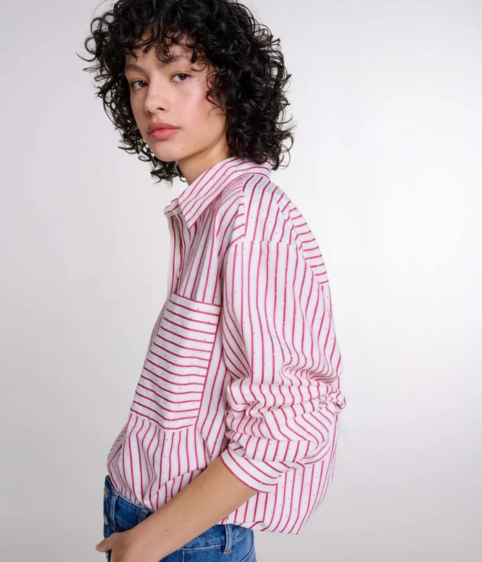 Maje Striped Rhinestone Shirt Women Tops and Shirts