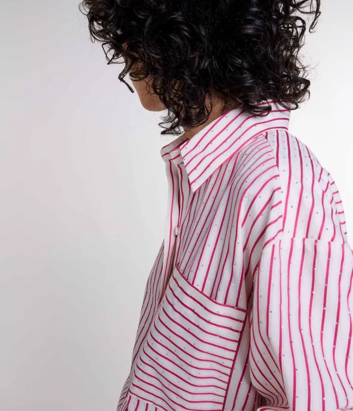 Maje Striped Rhinestone Shirt Women Tops and Shirts
