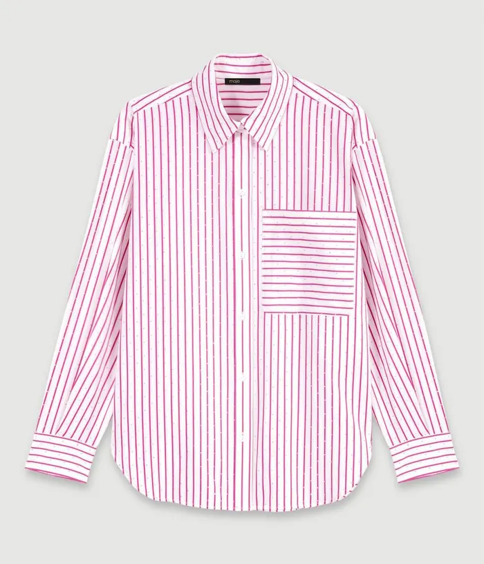Maje Striped Rhinestone Shirt Women Tops and Shirts