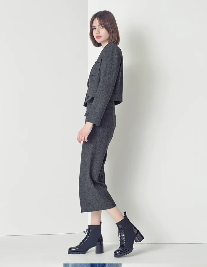 MARYLING Blazers Black And White Herringbone Wool Short Coat Mix 8211 Women MARYLING Blazers Black And White Herringbone Wool Short Coat Mix 8211 Women