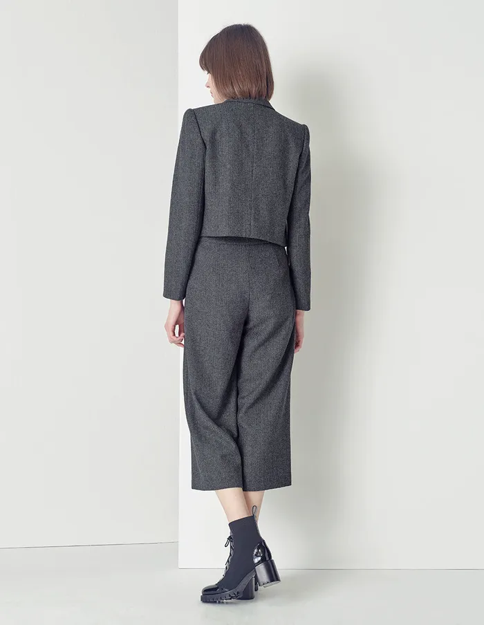 MARYLING Blazers Black And White Herringbone Wool Short Coat Mix 8211 Women MARYLING Blazers Black And White Herringbone Wool Short Coat Mix 8211 Women
