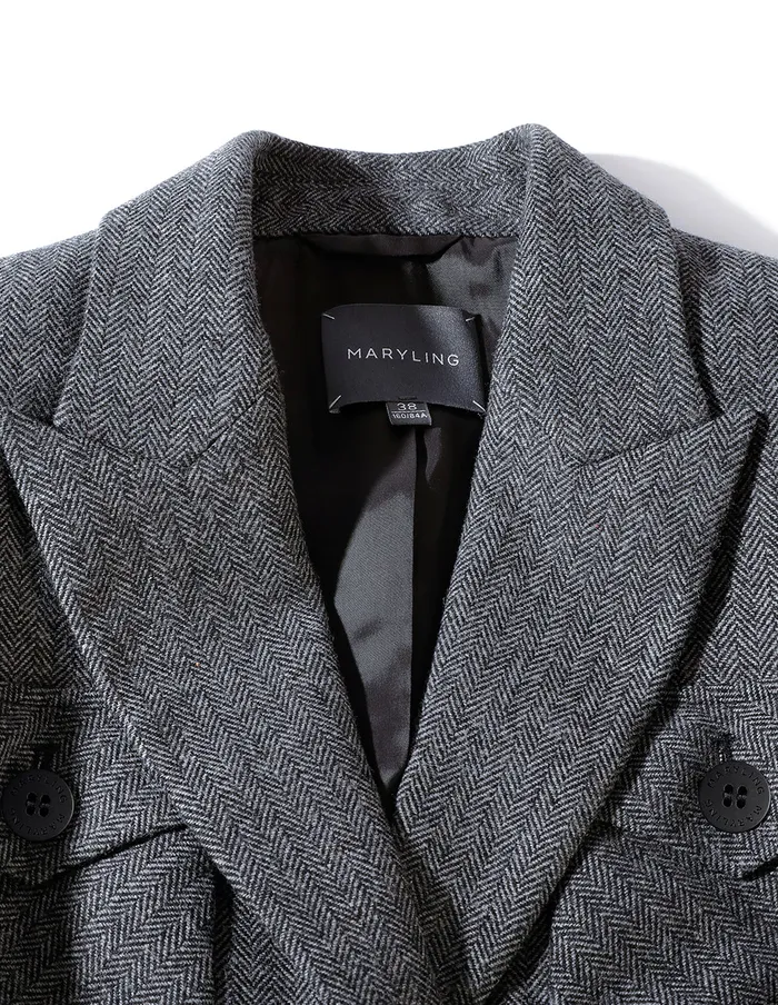 MARYLING Blazers Black And White Herringbone Wool Short Coat Mix 8211 Women MARYLING Blazers Black And White Herringbone Wool Short Coat Mix 8211 Women
