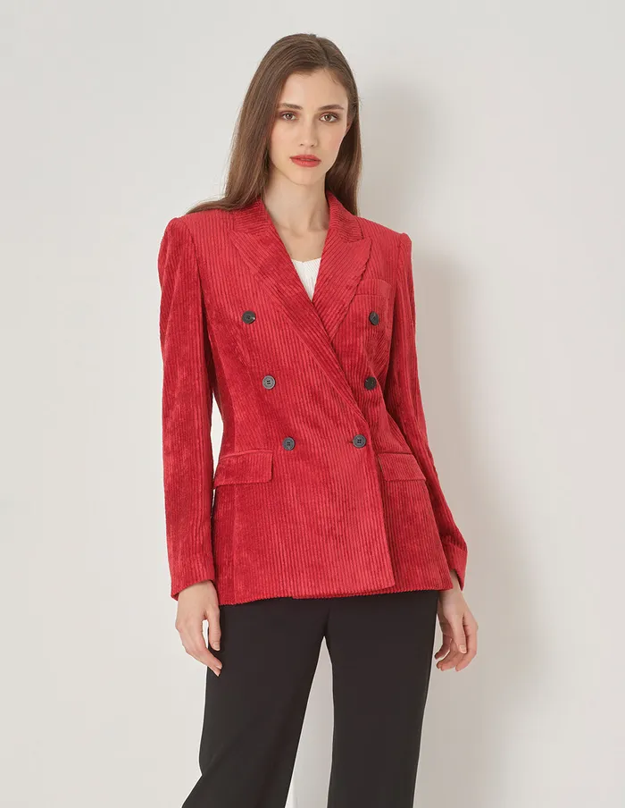 MARYLING Blazers Chunky Corduroy DoubleBreasted Blazer Ruby Red 8211 Women