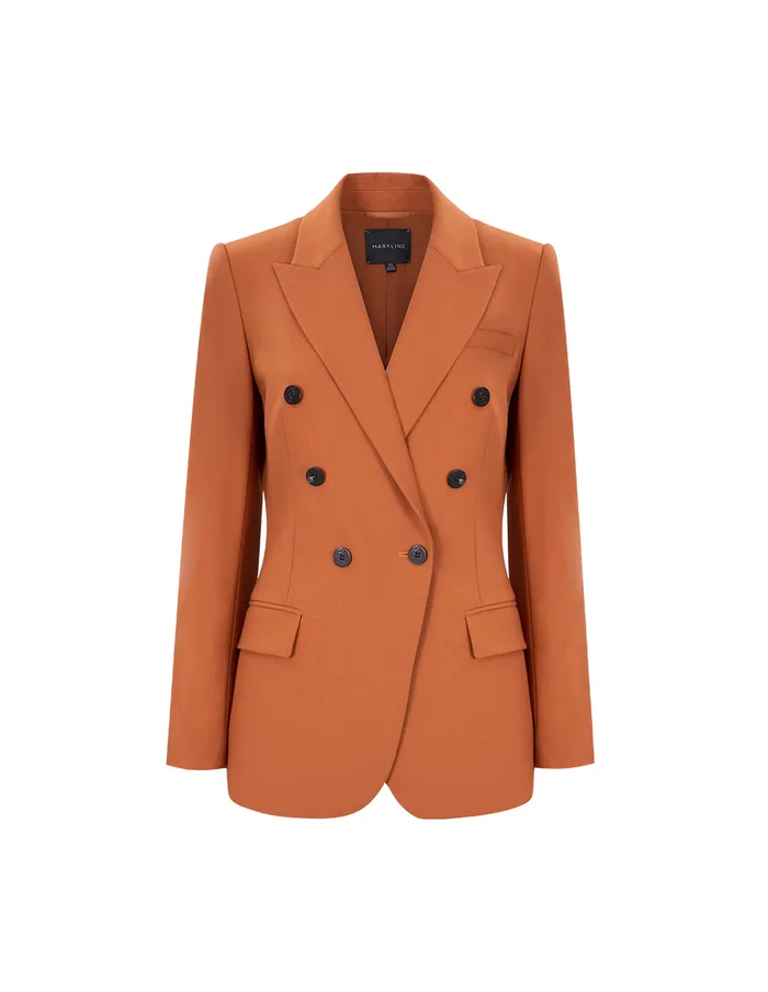 MARYLING Blazers Maple Leaf Tangerine Double Breasted Contrast Button Blazer Orange 8211 Women