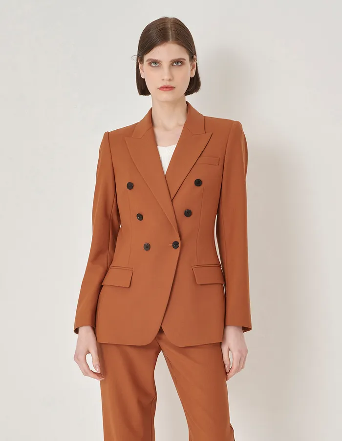 MARYLING Blazers Maple Leaf Tangerine Double Breasted Contrast Button Blazer Orange 8211 Women