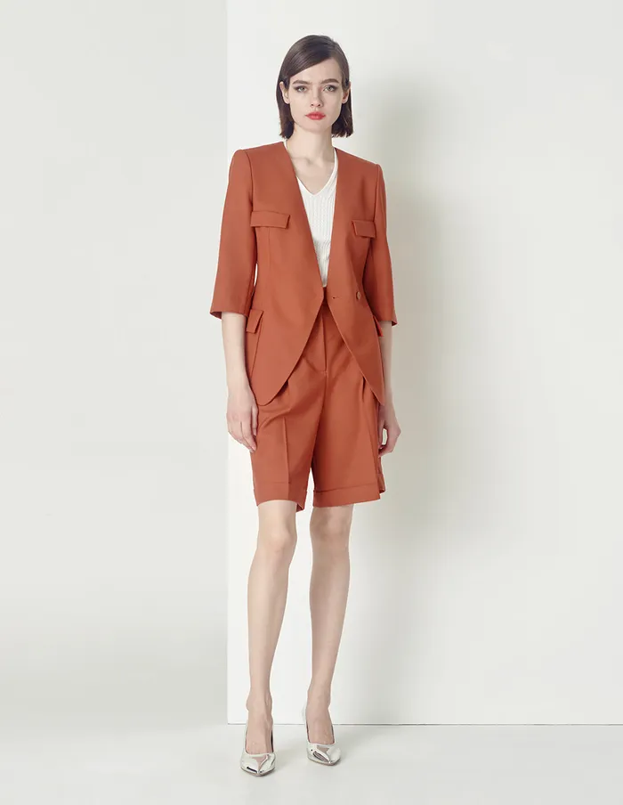 MARYLING Blazers Quarter Sleeves Collarless Blazer Red 8211 Women