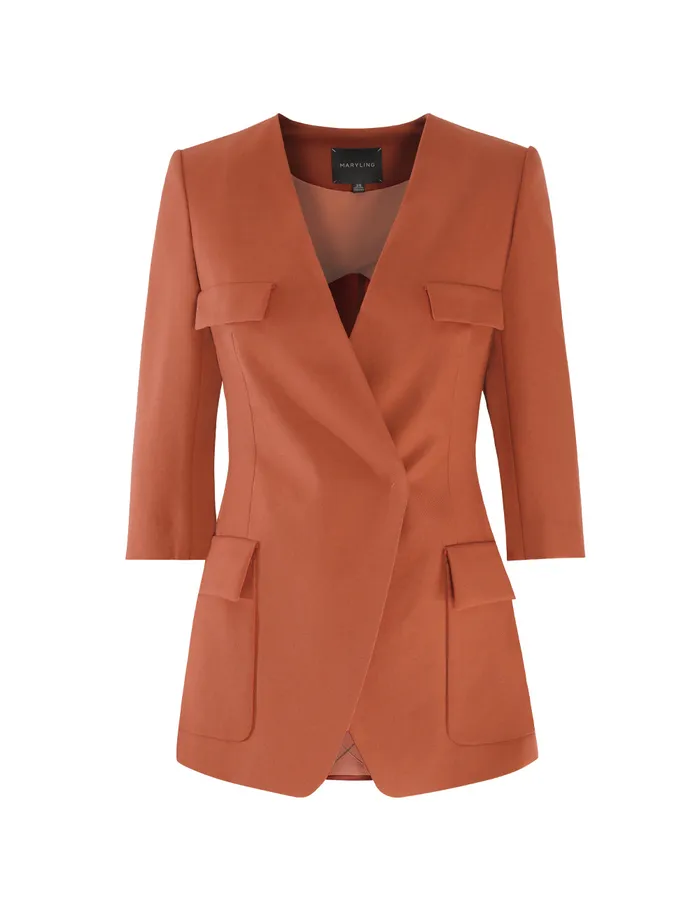 MARYLING Blazers Quarter Sleeves Collarless Blazer Red 8211 Women