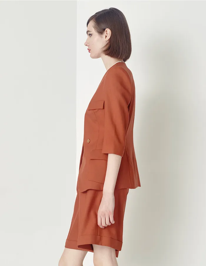 MARYLING Blazers Quarter Sleeves Collarless Blazer Red 8211 Women