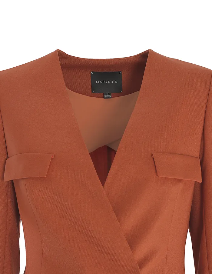 MARYLING Blazers Quarter Sleeves Collarless Blazer Red 8211 Women
