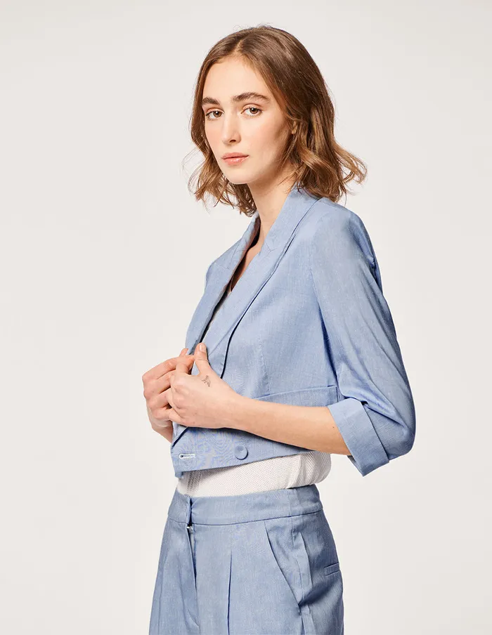 MARYLING Blazers SKY BLUE LINEN BLENDED BLAZER Sky Blue 8211 Women
