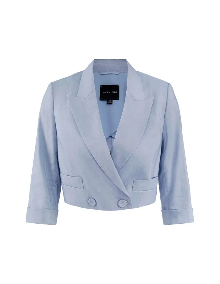 MARYLING Blazers SKY BLUE LINEN BLENDED BLAZER Sky Blue 8211 Women MARYLING Blazers SKY BLUE LINEN BLENDED BLAZER Sky Blue 8211 Women