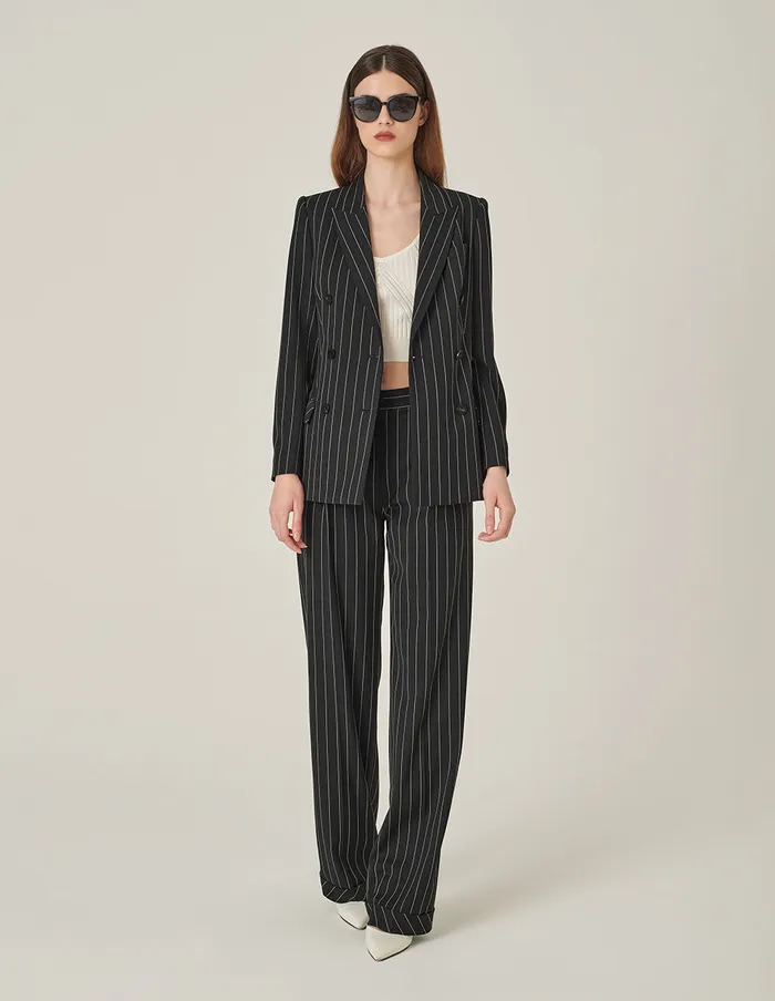 MARYLING Blazers Striped Lapel Collar DoubleBreasted Blazer Srtipe 8211 Women