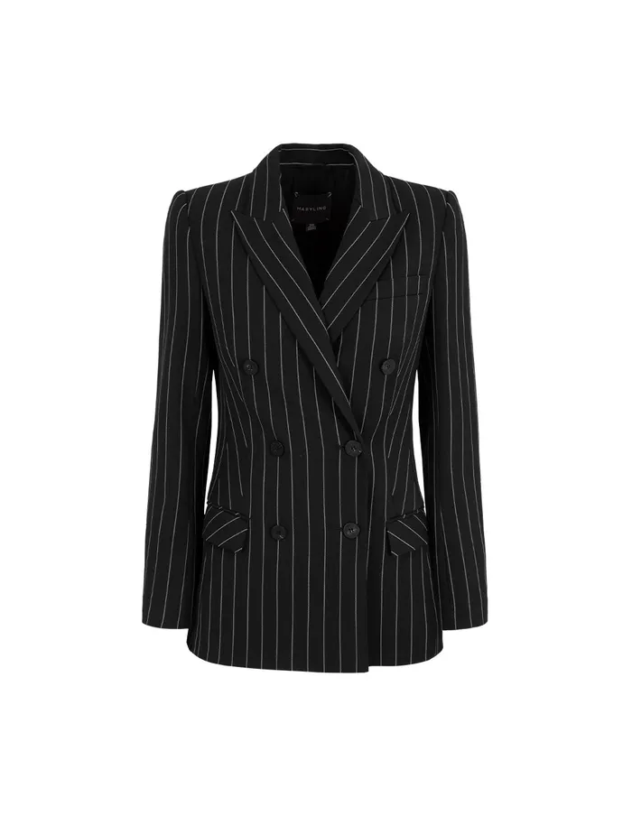 MARYLING Blazers Striped Lapel Collar DoubleBreasted Blazer Srtipe 8211 Women MARYLING Blazers Striped Lapel Collar DoubleBreasted Blazer Srtipe 8211 Women
