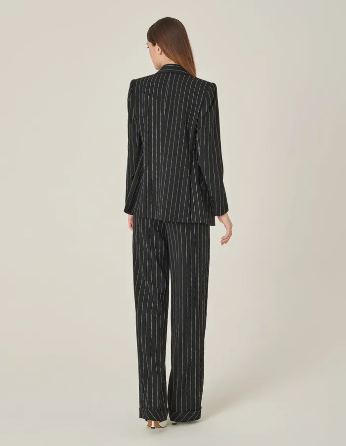 MARYLING Blazers Striped Lapel Collar DoubleBreasted Blazer Srtipe 8211 Women MARYLING Blazers Striped Lapel Collar DoubleBreasted Blazer Srtipe 8211 Women