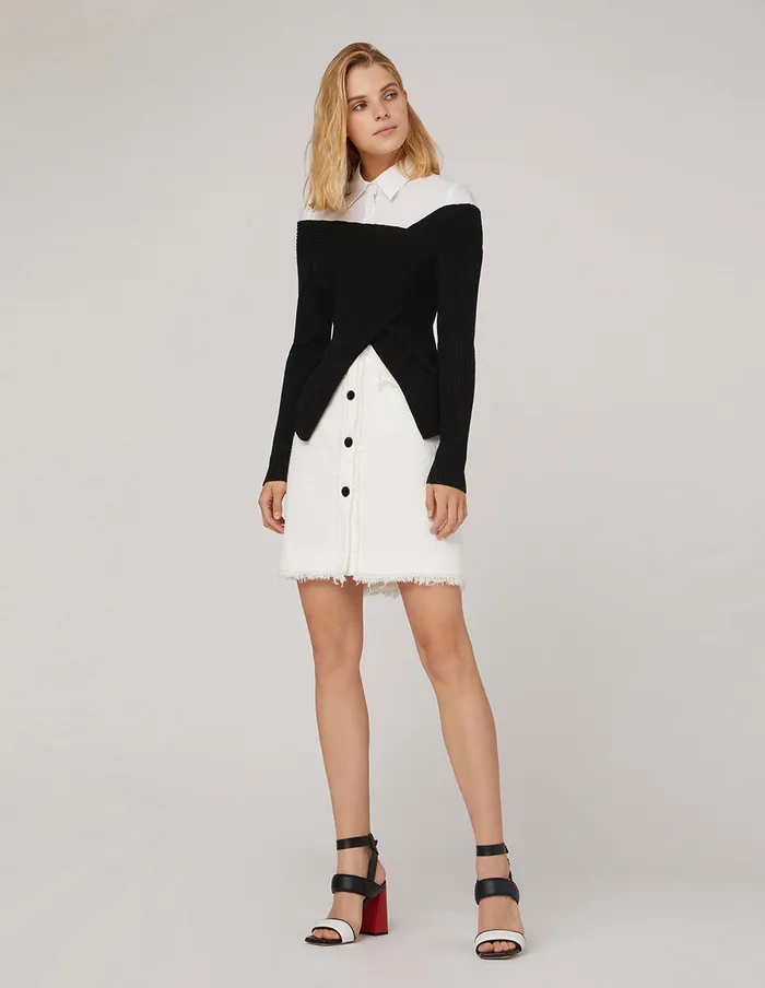 MARYLING Blouse ASYMMETRICAL KNIT PANEL SPLICED COTTONBLEND SHIRT Black 8211 Women
