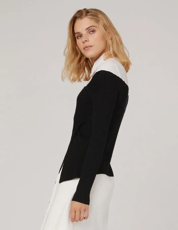 MARYLING Blouse ASYMMETRICAL KNIT PANEL SPLICED COTTONBLEND SHIRT Black 8211 Women