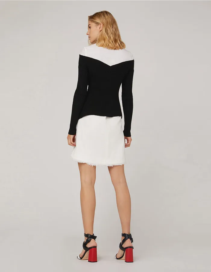 MARYLING Blouse ASYMMETRICAL KNIT PANEL SPLICED COTTONBLEND SHIRT Black 8211 Women