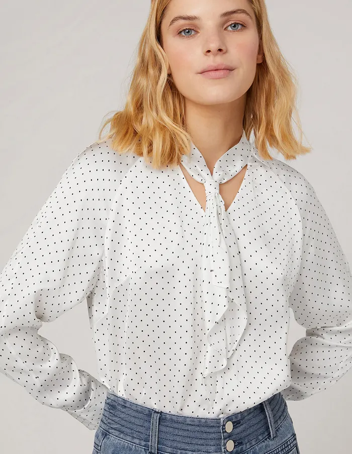 MARYLING Blouse Mid Front Ruffle Trimwhite Polka Dot Shirt Mix 8211 Women MARYLING Blouse Mid Front Ruffle Trimwhite Polka Dot Shirt Mix 8211 Women