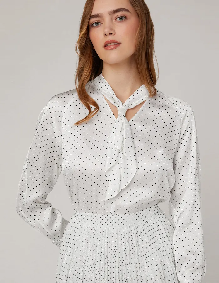 MARYLING Blouse Mid Front Ruffle Trimwhite Polka Dot Shirt Mix 8211 Women MARYLING Blouse Mid Front Ruffle Trimwhite Polka Dot Shirt Mix 8211 Women