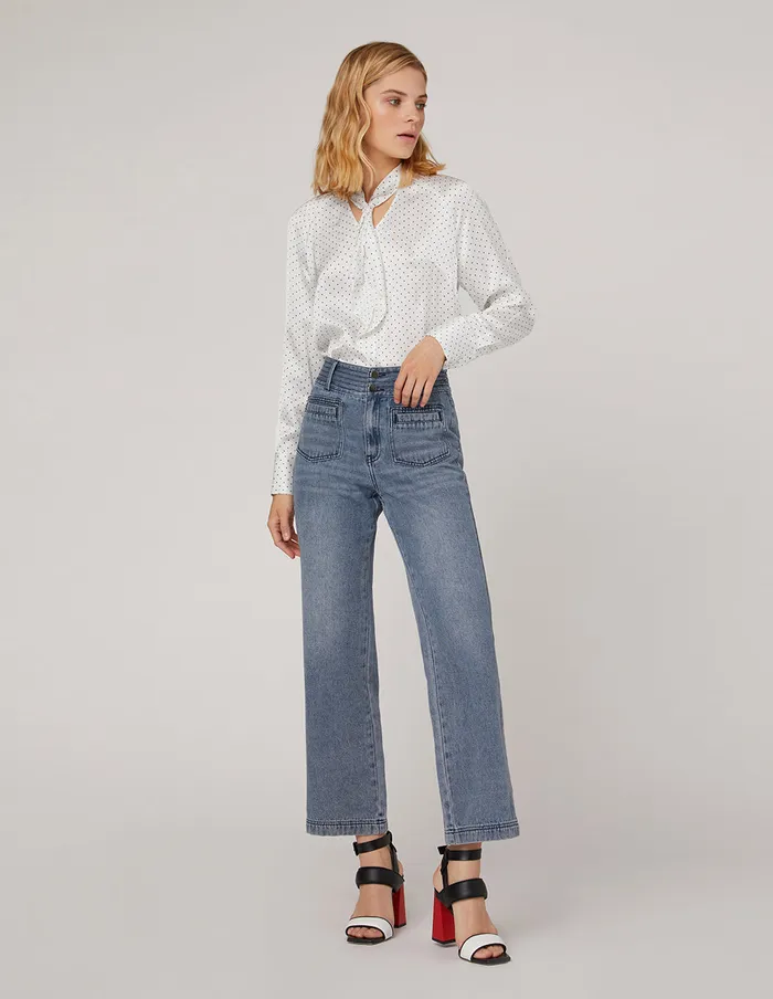 MARYLING Blouse Mid Front Ruffle Trimwhite Polka Dot Shirt Mix 8211 Women MARYLING Blouse Mid Front Ruffle Trimwhite Polka Dot Shirt Mix 8211 Women