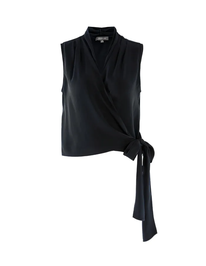 MARYLING Blouse Pleated VNeck Sleeveless Top Blue 8211 Women MARYLING Blouse Pleated VNeck Sleeveless Top Blue 8211 Women