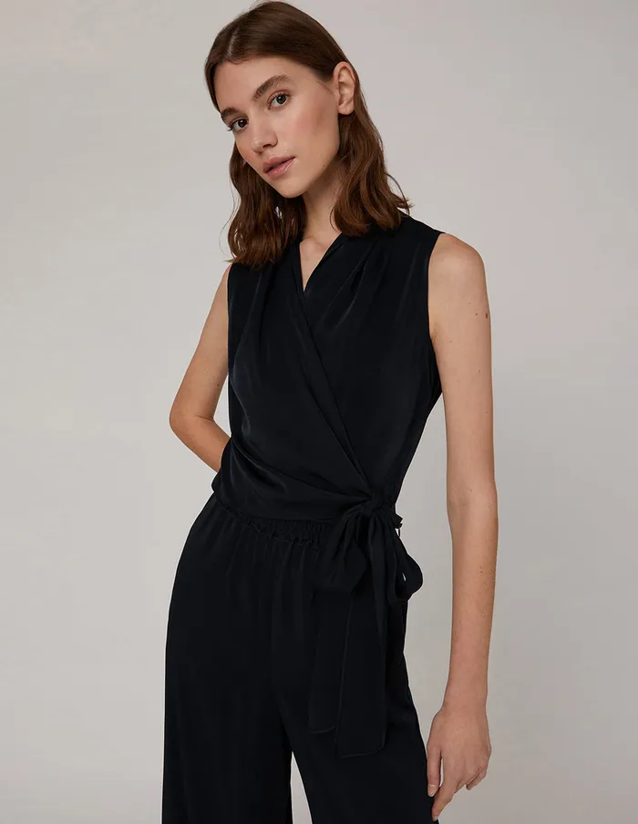 MARYLING Blouse Pleated VNeck Sleeveless Top Blue 8211 Women MARYLING Blouse Pleated VNeck Sleeveless Top Blue 8211 Women