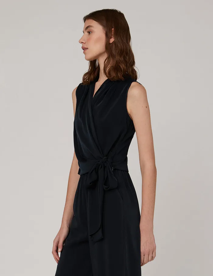MARYLING Blouse Pleated VNeck Sleeveless Top Blue 8211 Women MARYLING Blouse Pleated VNeck Sleeveless Top Blue 8211 Women